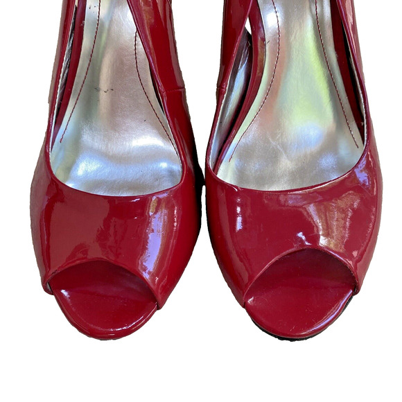 Style & Co Sheri Red Sling Back Pumps Patent Finish Peep Toe High Heels Size 9M - Picture 4 of 11